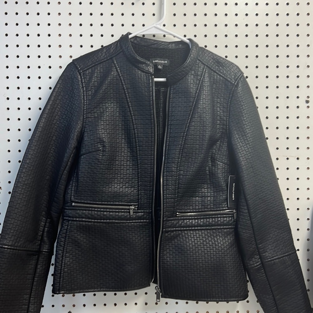 Lord & Taylor Black Textured Leather Jacket